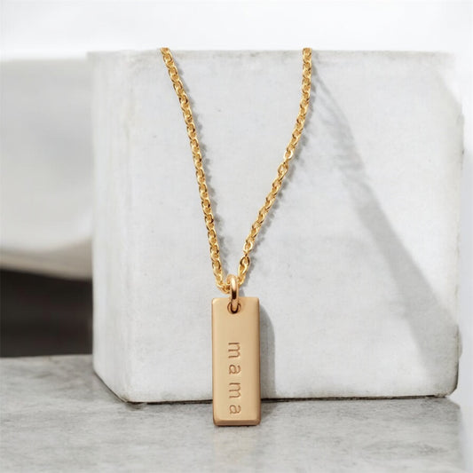 Single bar name stamped necklace